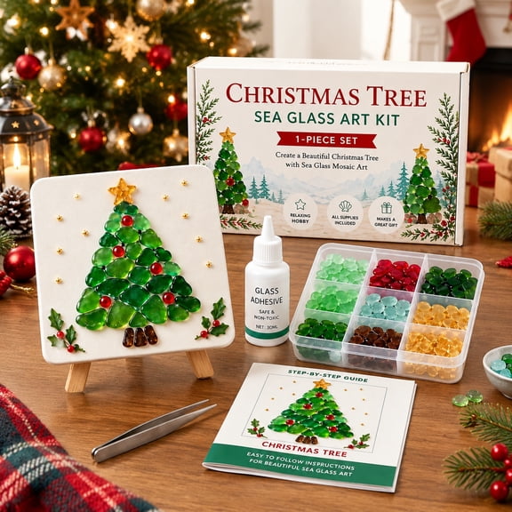 Sea Glass Christmas Tree Kit, DIY Sea Glass Art Kit Mosaic Craft for Adults Holiday Decor