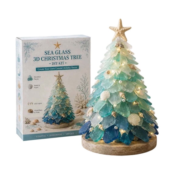 Sea Glass Christmas Tree Mosaic Craft Kit With LED Lights, Handmade Tabletop Home Decor, DIY Creative Activity Gift for Adults And Kids