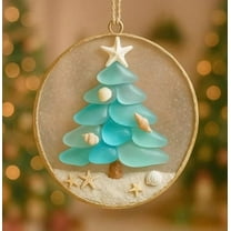 Sea Glass Christmas Tree Ornament – Handmade Beach-Themed Pendant with Mini Tree & Sand, Coastal Holiday Decoration Gift for Family, Friends, or Tree Decor