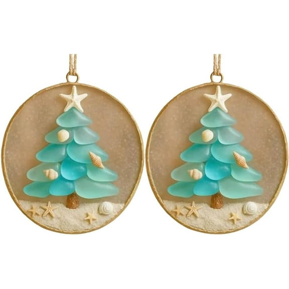 Sea Glass Christmas Tree Ornament Handmade Holiday Hanging Decoration, Coastal Style Christmas Tree Pendant for Home Party Festival Decor