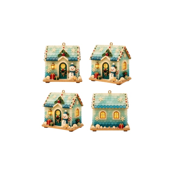 Sea Glass Christmas Village Houses with Gradient Coastal Miniature Cottage Design and Warm Led Lighting, Christmas Decorations for Holiday Display, Diy Miniature House Kit and