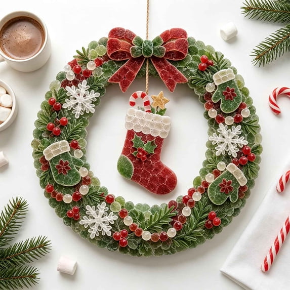 Sea Glass Christmas Wreath Kit DIY Holiday Wreath Making Supplies with Frosted Glass Beads Bows for Front Door Wall Mantel Handmade Gift