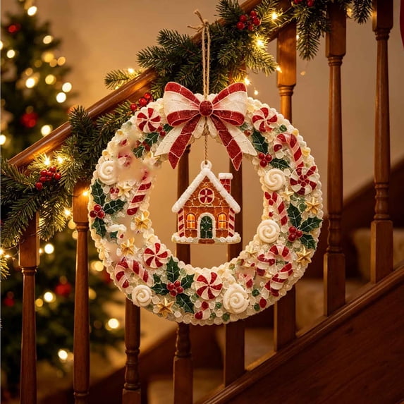 Sea Glass Christmas Wreath Kit DIY Holiday Wreath Making Supplies with Frosted Glass Beads Bows for Front Door Wall Mantel Handmade Gift