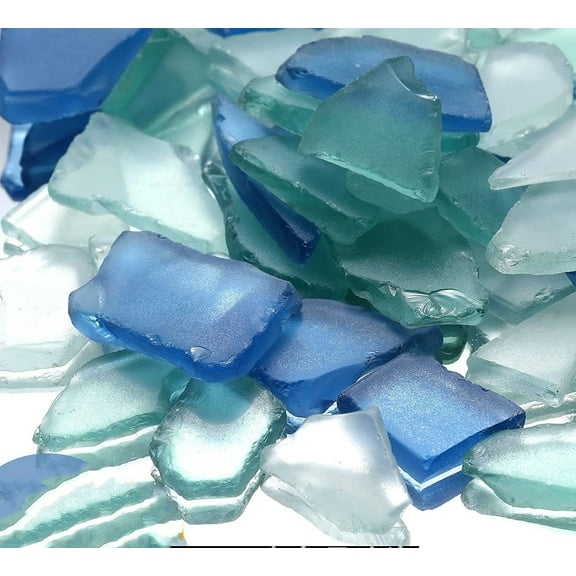 Sea Glass for Crafts,Bexikou 60 Pcs Sea Glass Vase Fillers Decor, Flat Frosted Sea Glass Vase Filler,Sea Glass for Beach Wedding Party Decor Home Aquarium Decor DIY Art Craft (Blue, White, Green)