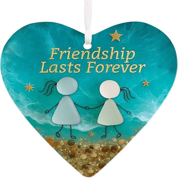 Sea Glass Decor, Czzoypi Handmade Heart Shaped Sea Glass Ornament, Recycled Sea Glass Friendship Keepsake Gift for Home Decor, Blue
