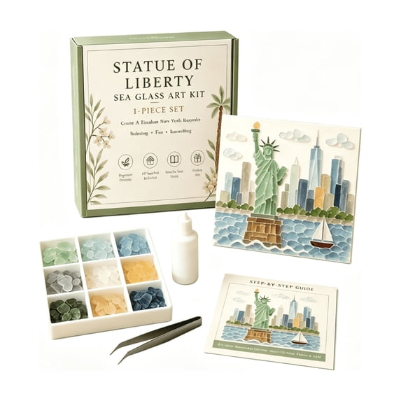 Sea Glass Decor Diy Stained Glass Kit Featuring Six Assorted Landscape Designs with Wooden Display Easels, Creative Craft Kit for Adults and Teens for Relaxing Home Art Projects,