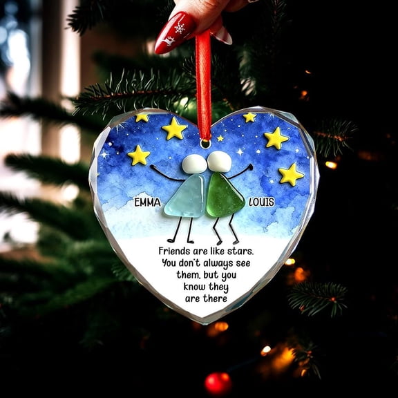 Sea Glass Effect Friendship Ceramic Ornament Flat 2D Printed, Friends Like Stars Quote, Best Friend Gift, Bestie Keepsake, Personalized Holiday Gift for Soul Sister