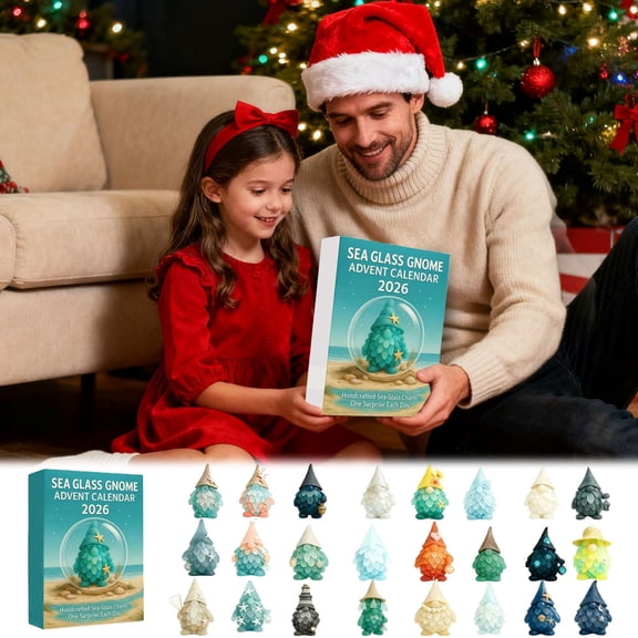 Sea Glass Elf Advent Calendar 2026, 24 Days Beach Themed Elf Charms Countdown Gift Box, Christmas Holiday Home Decor