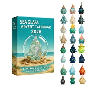 Sea Glass Elf Advent Calendar 2026, 24 Days Christmas Countdown Box, Flat 2D Acrylic Hanging Elf Charms for Coastal Xmas Home Decor and Holiday Surprise Gift