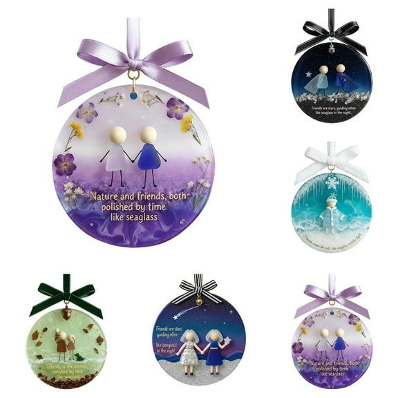 Sea Glass Friendship Gift for Lovers & Friends: Acrylic Christmas Tree Ornament & Hanging Pendant – “Friends Are The Best” Present