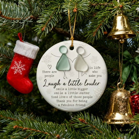 Sea Glass Friendship Ornament Inspirational Quote, Heartfelt Message Hanging Ornament for Friend Birthday Gift Holiday Christmas Tree Decor, Sentimental Keepsake Appreciation Gift for Women