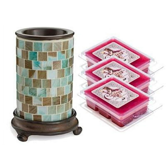 Sea Glass Glass Mosaic Illumination Fragrance Warmer Gift Set with 3 Courtneys Wax Melts - MULBERRY
