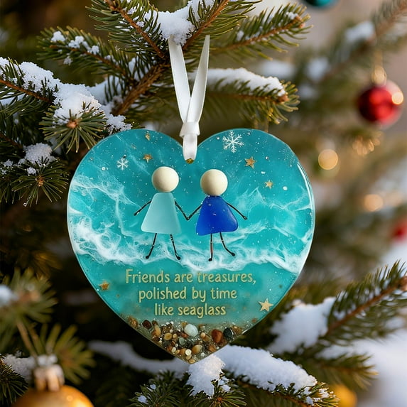 Sea Glass Heart Ornament under $5! CQCYD Heart Shaped Sea Glass Ornament, Friendship Keepsake Decor, Handmade Home Decoration, Memorial Gift Idea, Coastal Style Decor