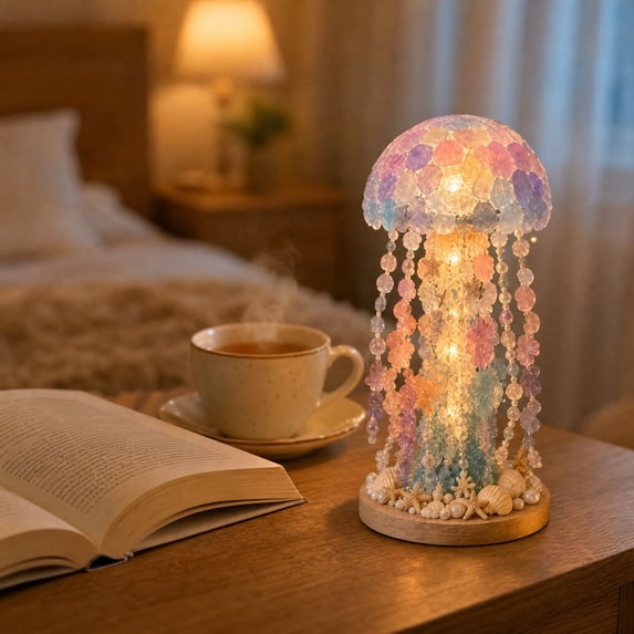 Sea Glass Jellyfish DIY Kit With LED Lights 3D Tabletop Art Ornament for Coastal Home Decor