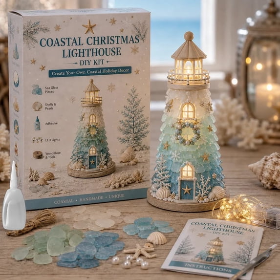 Sea‑Glass Lighthouse Kit, 3D Glowing Coastal Decor with LED Light Adult DIY Nautical Craft Mzrulpne