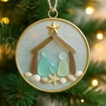 thumbnail image 1 of Sea Glass Nativity Ornament Christmas Tree Decoration, Handmade Beach Glass Jesus Birth Scene Hanging ornament, 3 Inches, 1 of 6