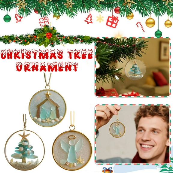 Sea Glass Nativity Ornament with Shells and Starfish – Unique Coastal Christmas Decoration, Gift for Home