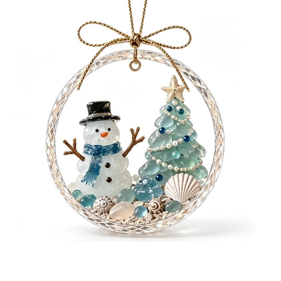 Sea Glass Ocean Theme Decor Ornament - 2D Acrylic Christmas Tree Hanging Keepsake, Christmas Pendant for Christmas Tree Hanging Ornaments, Sea Glass Art for Ocean Lovers & Nature Lovers