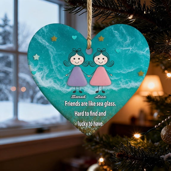 Sea Glass Ornament under $5! Cagogo Sea Glass Friendship Ornament, Handmade Sea Glass Heart Decor, Friendship Gift Idea, Beach Themed Home Decor, Coastal Themed Ornament for Friends