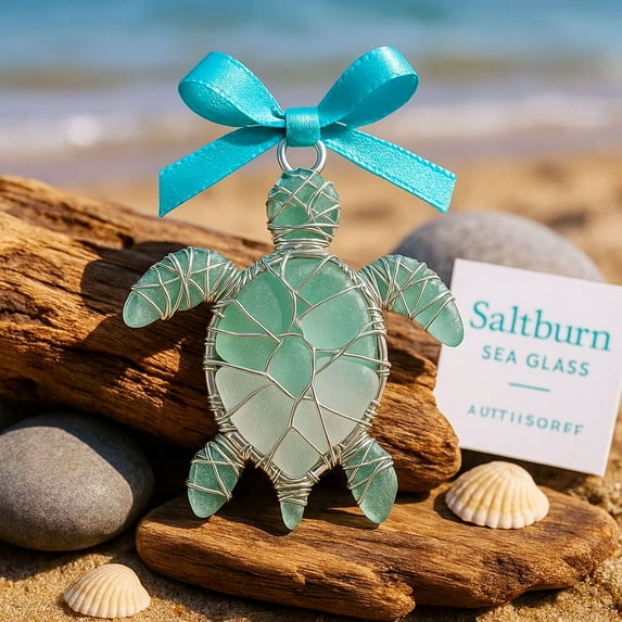 Sea Glass Ornament, Acrylic Coastal Christmas Tree Hanging Decor,Ocean-Inspired Memorial Hanging Decoration,Unique Gift for Beach Lovers（Sea turtle）