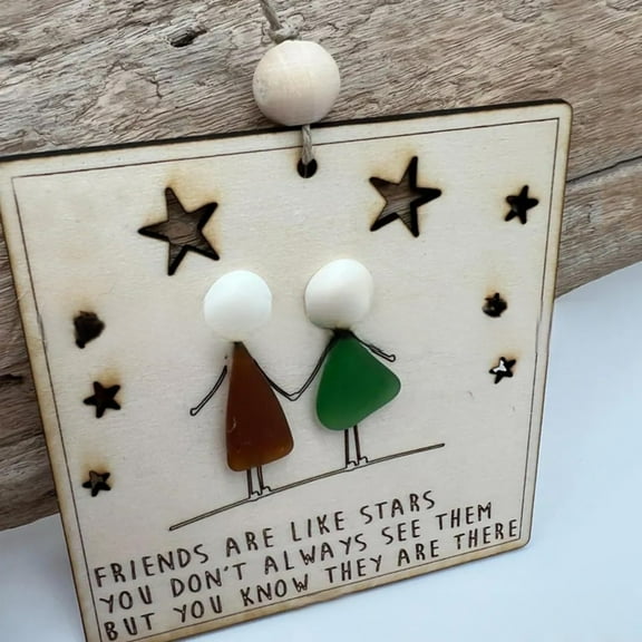 Sea Glass Ornament ,Friendship Sea Glass Ornament,Sea Glass Art Friendship BFF Ornament,Handmade Sea Glass Wall Art Decor,Sea Glass Art Frame Gift for Best Friends (P)