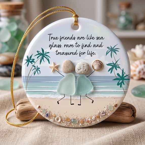 Sea Glass Ornament, Round-Shaped Friendship Keepsake, Thoughtful Holiday Hanging Decor and Gift for Friends,Sea Glass Decorations