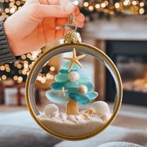 Sea Glass Ornaments for Christmas Tree Nativity Ornaments Handcrafted Gold Frame with Starfish and Seashell Accents Coastal Xmas Tree Ornament for Sea Lovers Xmas Party (Christmas TreeA)