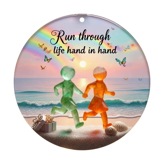 Sea Glass Ornaments, Friendship Ornaments, Decorative Beach Pendant with Sunset Scene, Durable Plastic Material for Year-Round Display and Thoughtful Gift
