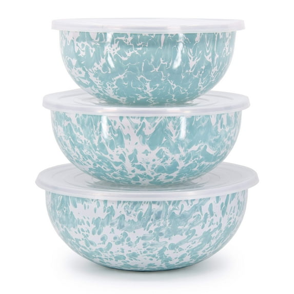 Sea Glass Pattern Set of 3 - Mixing Bowls Golden Rabbit Enamelware