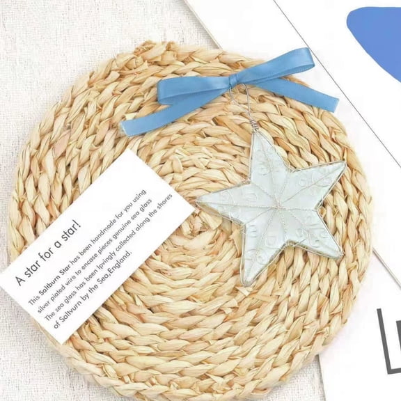 Sea Glass Pendant Decoration | Handmade Blue Glass Hanging Ornament | Iron Wire Accent | Eco-Friendly Gift | 3.15in | Thoughtful Home Decor | Housewarming, Birthday, Holiday