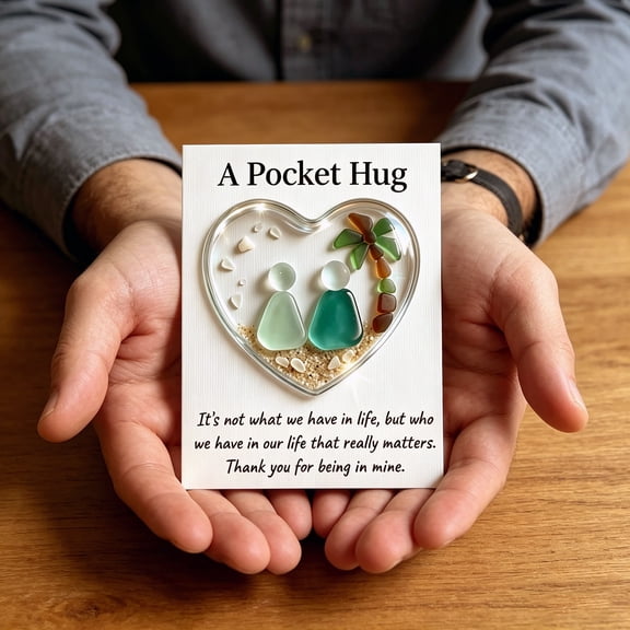 Sea Glass Pocket Keepsake, Friendship Themed Mini Blessing Card, Compact Portable Souvenir Ornament, Heartfelt Small Gift for Daily Collection, Friendship Exchange and Spiritual Decoration
