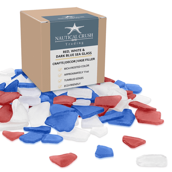 Sea Glass | Red White & Blue Sea Glass | 11oz Sea Glass for Decor & Craft