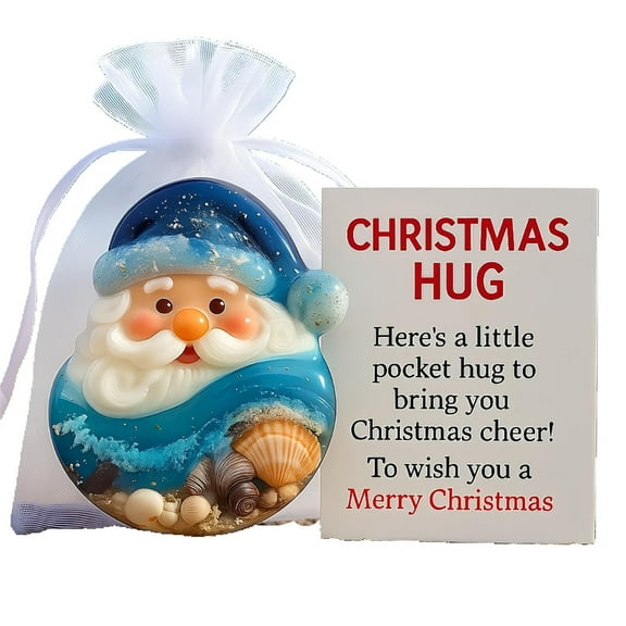 Sea Glass Santa Pocket Hug Ornament, Christmas Hanging Decor, Beach Theme, Unique Holiday Gift