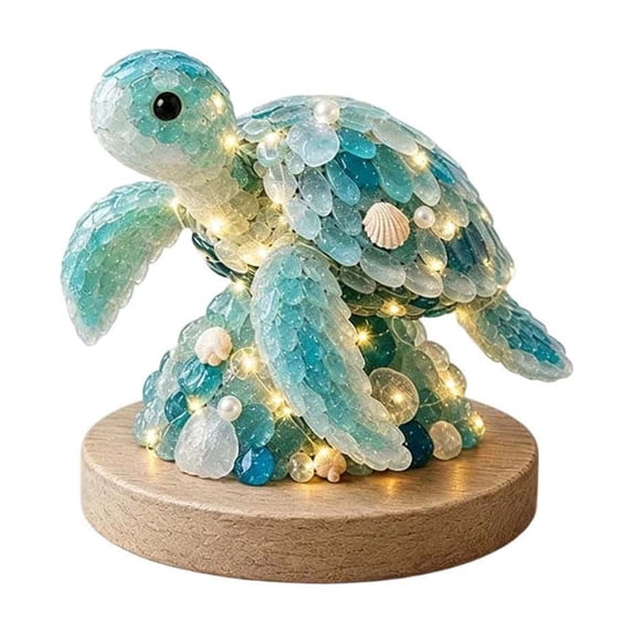 Sea Glass Sea Turtle DIY Kit with LED Lights, 7.8 inch Plastic Handmade Art Ornament for Tabletop Home Decor and Craft Activity, Style G