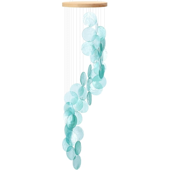 Sea Glass Shell Wind Chimes for Outside Seaglass Capiz Windchime Spiral Wind Chimes for Women Beach Holiday Summer Gift Indoor Outdoor Home Housewarming Garden Decor(Blue)