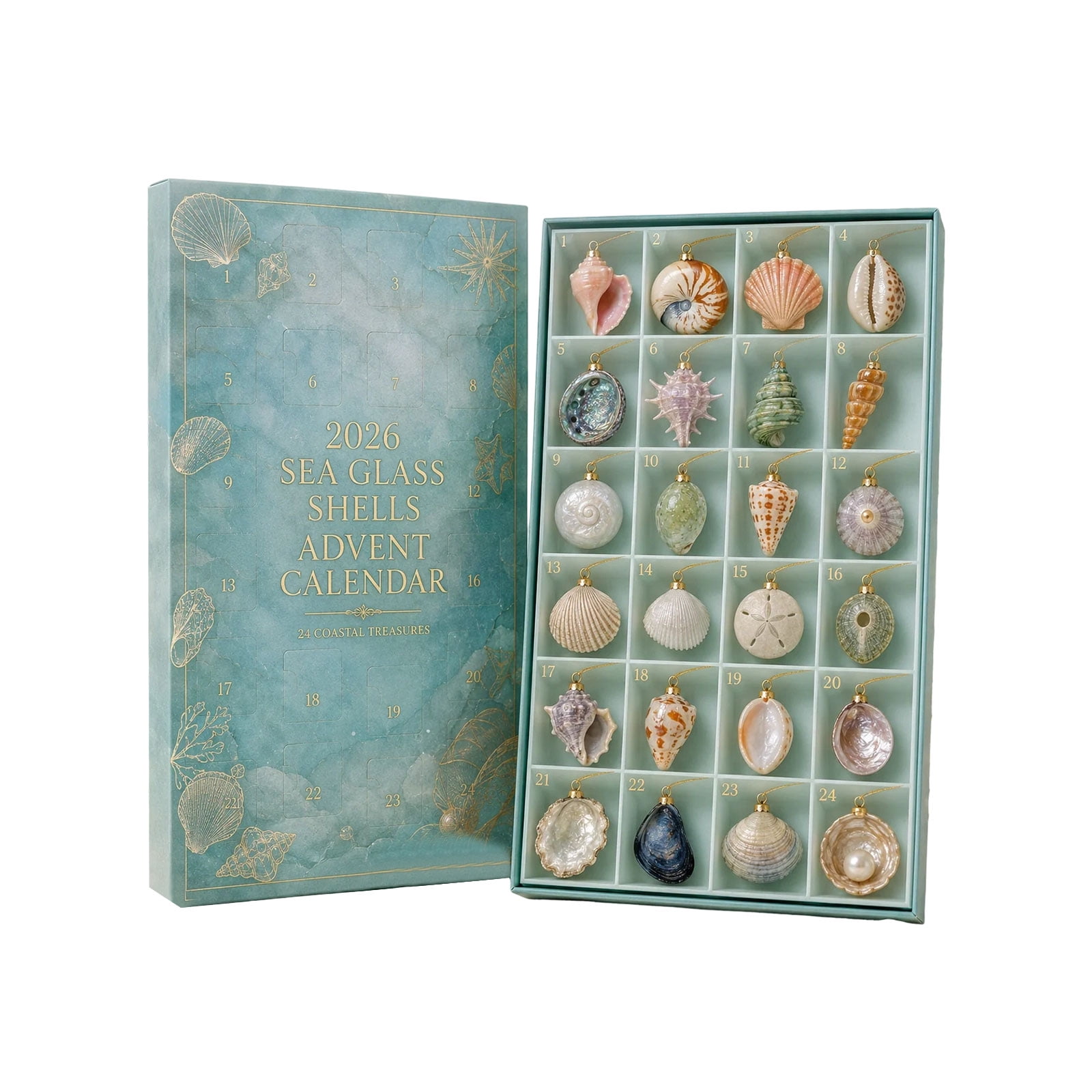 Shell Docrations Sea Glass Shells Advent Calendar 2026, 24-Day Christmas Countdown with ...