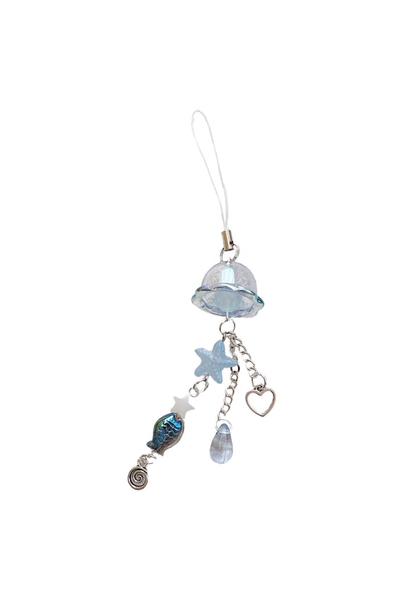 Sea Glass Starfish Phone, Colorful Bead Keychain Pendant with Bells, Decorative Bag and Wind Chime Accessory, Summer Theme Jewelry Gift