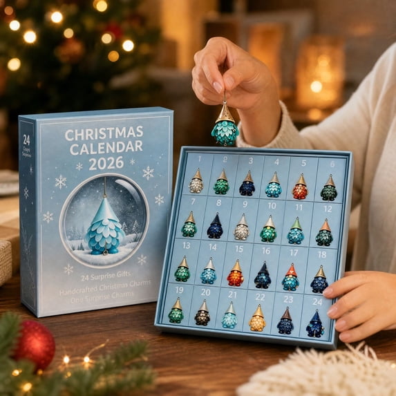 Sea Glass Style Christmas Advent Calendar 2026, 24 Day Countdown with Christmas Tree Charms, Light Catching Holiday Ornaments for Tree Display and Coastal Home Decor