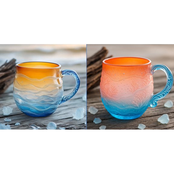 Sea Glass Sundown Mug 12oz Handcrafted Ocean Wave Design, Textured Coastal Beach Mug for Coffee & Tea, Unique Gift for Ocean & Surf Lovers