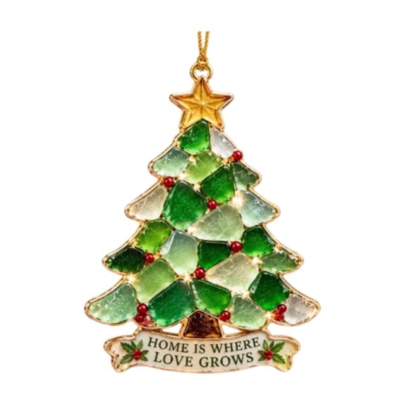 Sea Glass Tree Christmas Ornaments, Acrylic Hanging Decor with Mosaic Style Art, Christmas Tree and Home Decor