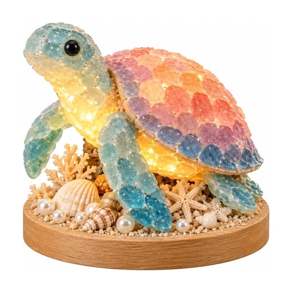 Sea Glass Turtle Craft Kit, DIY Ocean Art Set with Shells Starfish and Pearls on Wood Base, Coastal Tabletop Figure for Beach Décor