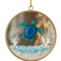 Sea Glass Turtle Ornament 8Cm, Beach Themed Hanging Decor For Christmas Tree, Coastal Gift