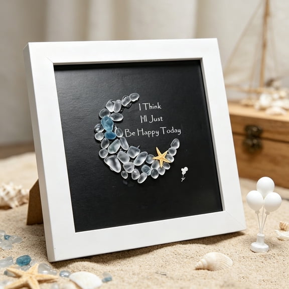 Sea Glass Wall Art, Handmade Crescent Glass Hanging Ornament Frosted Earthy Texture Uplifting Positive Quote Plaque, Versatile Dual Purpose Decor for Bedroom Tabletop Living Room Walls