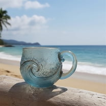 Sea Glass Wave Mug, 12 oz Handblown Ocean Wave Glass Mug Cup, Textured Sea Wave Design, Unique Glassware for Tea, Coffee, Cocktails, Beach Lovers & Gift Giving (1),Blue,1pcs