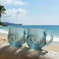 thumbnail image 1 of Sea Glass Wave Mug, 12 oz Handblown Ocean Wave Glass Mug Cup, Textured Sea Wave Design, Unique Glassware for Tea, Coffee, Cocktails, Beach Lovers & Gift Giving (1),Blue，2pcs, 1 of 8