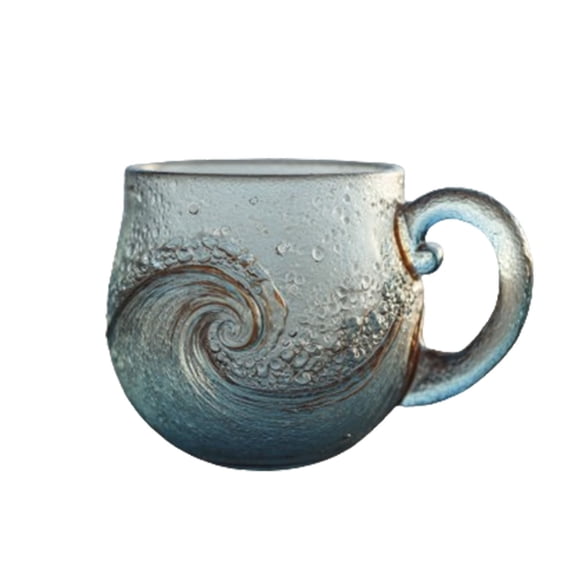 Sea Glass Wave Mug, Handblown Ocean Wave Glass Mug Cup, Textured Sea Wave Design, Unique Glassware For Tea, Coffee, Cocktails, Beach Lovers & Gift Giving Blue