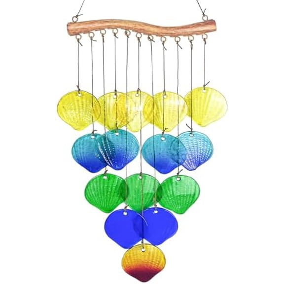 Sea Glass Wind Chime, Shell Shape Glass Windchime for Outside, Indoor Outdoor Decor for Patio Garden Yard, Nice Gifts for Mom & Women, Memorial Sympathy Gift for Home$$Garden & Patio
