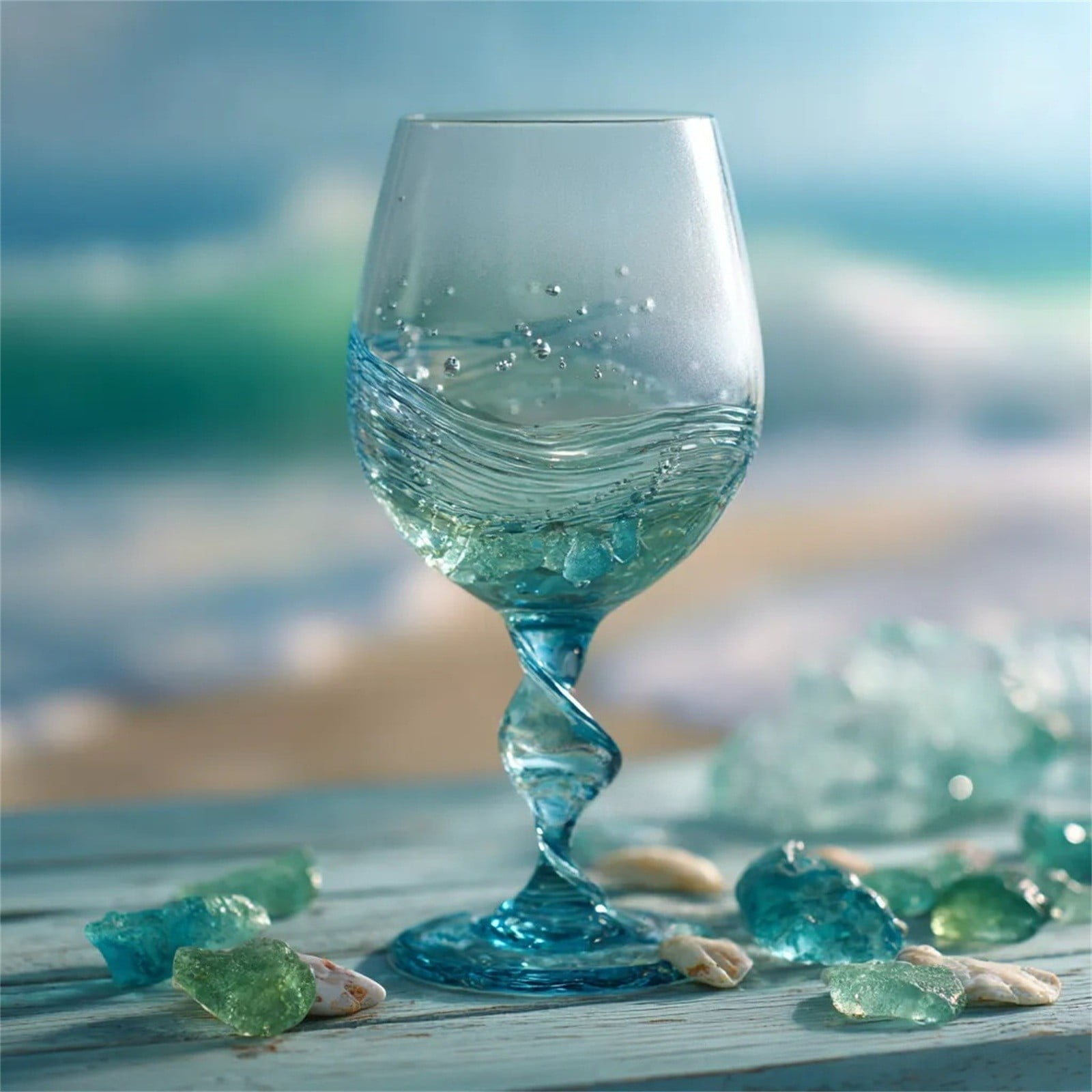 Sea Glass Wine Glass, Yrmaups Hand Blown Sea Glass Wine Glass, Wave ...