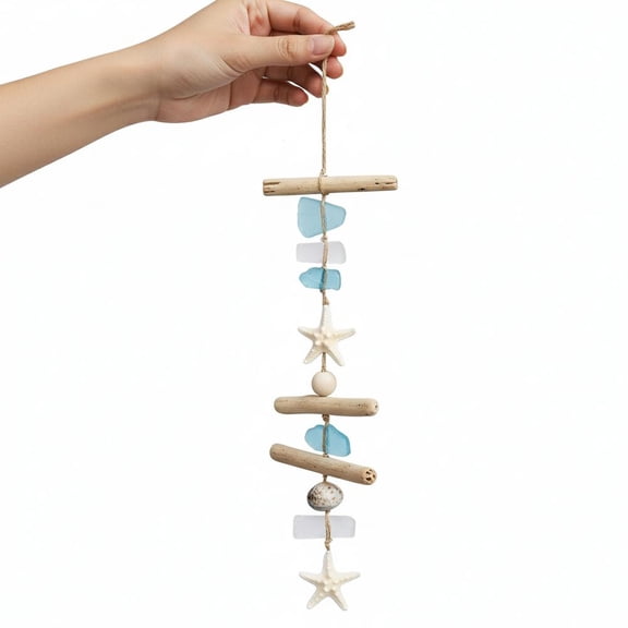 Sea Glass Wooden Nautical Wall Decor, Natural Starfish Driftwood Beach Decor Sea Shells, Coastal Wall Art for Beach Bathroom Decor Indoor Outdoor