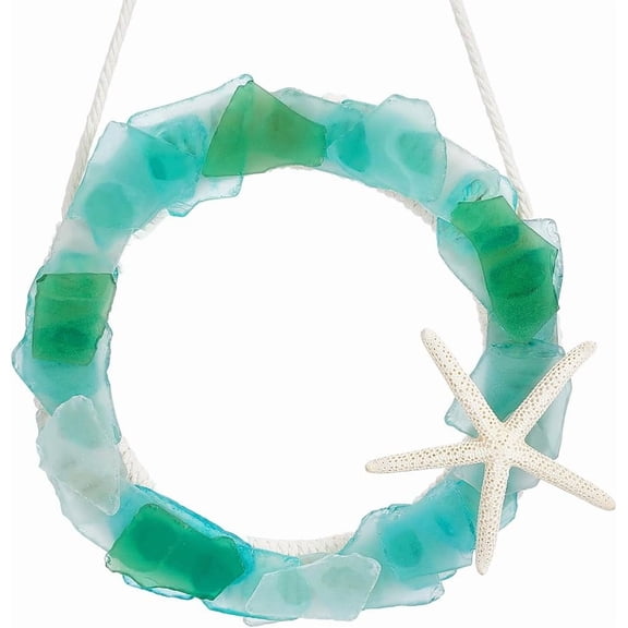 Sea Glass Wreath Glass Handmade 17 Inch Beach Wreath Coastal Style Christmas Decor DIY
